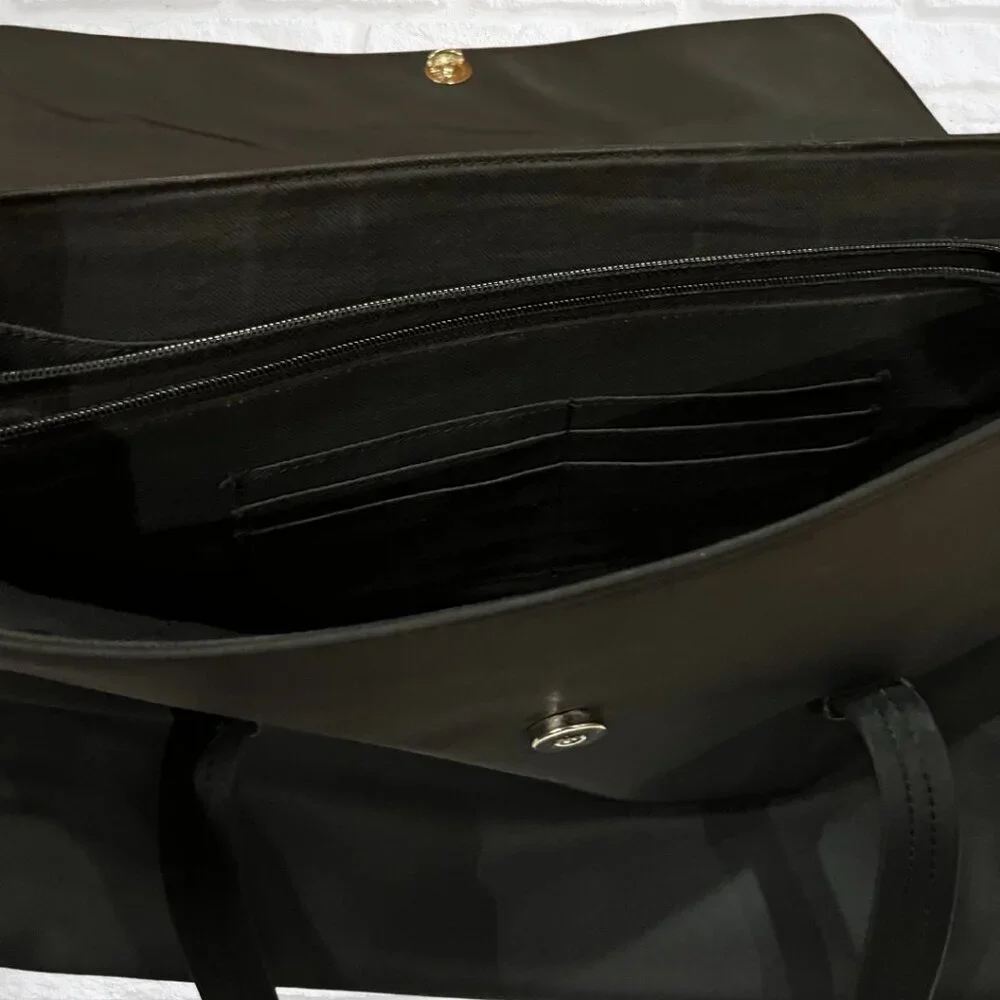 Nine West Black Laptop Tote Bag - Zippered Work Purse Travel-Friendly, 12x15x4